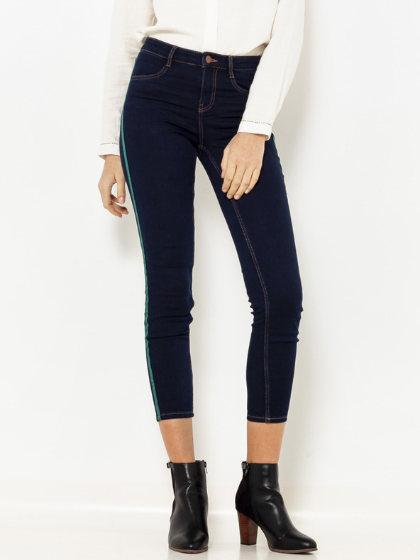 CAMAIEU Tmavě modré zkrácené skinny fit džíny s lampasem CAMAIEU