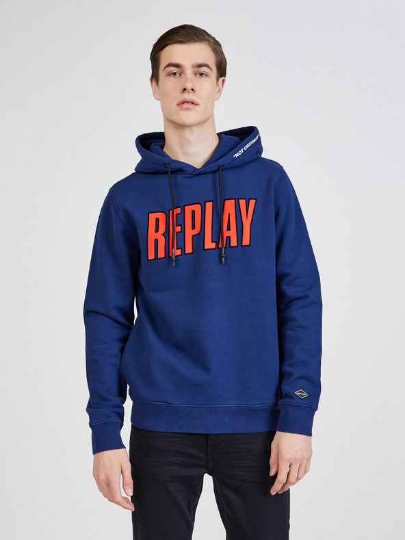 Replay Modrá pánská mikina s kapucí Replay