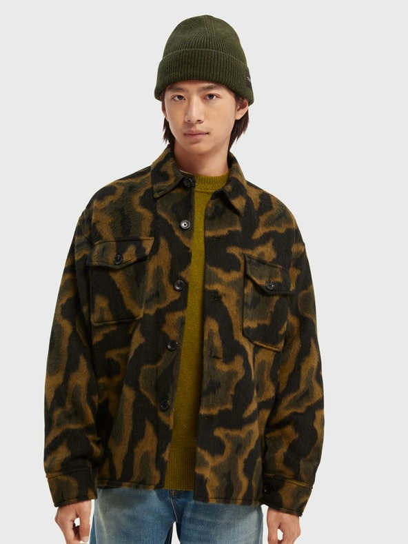 Scotch & Soda Černo-zelená pánská vzorovaná košilová bunda s příměsí vlny Scotch & Soda