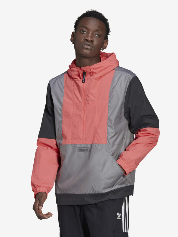 adidas Originals Růžovo-šedá pánská lehká bunda s kapucí adidas Originals