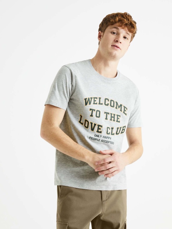 Celio Světle šedé pánské tričko Celio Bedisplay Welcome