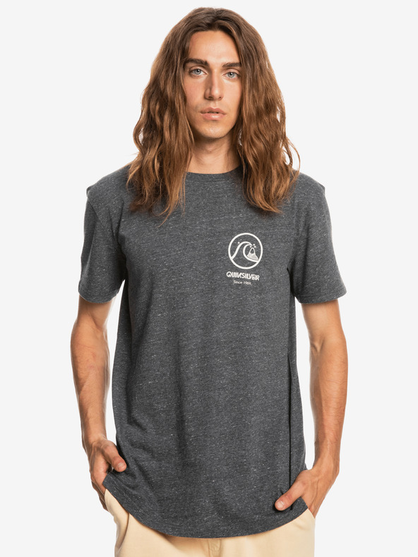 Quiksilver Tmavě šedé pánské žíhané tričko Quiksilver Gone Words