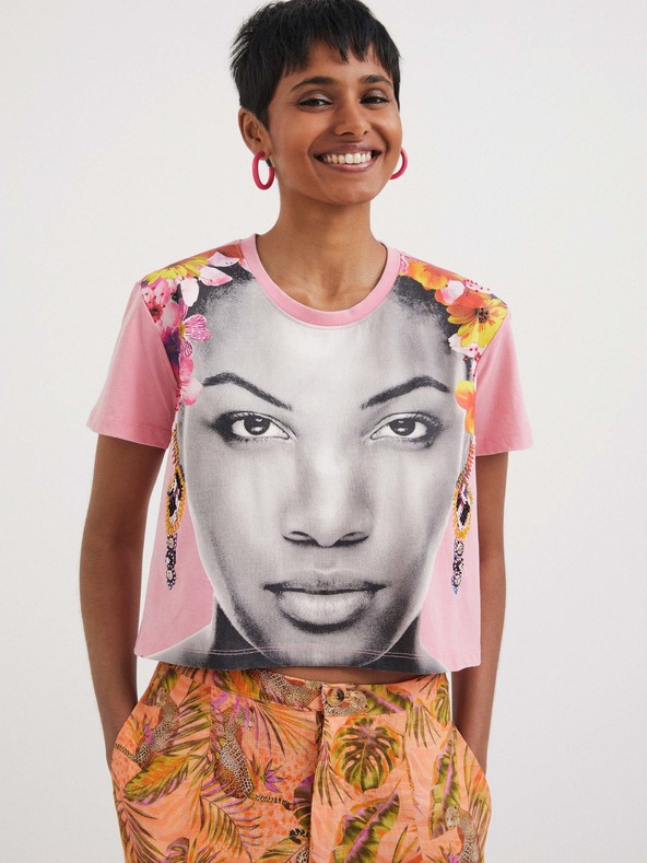 Desigual Světle růžové dámské tričko Desigual Face