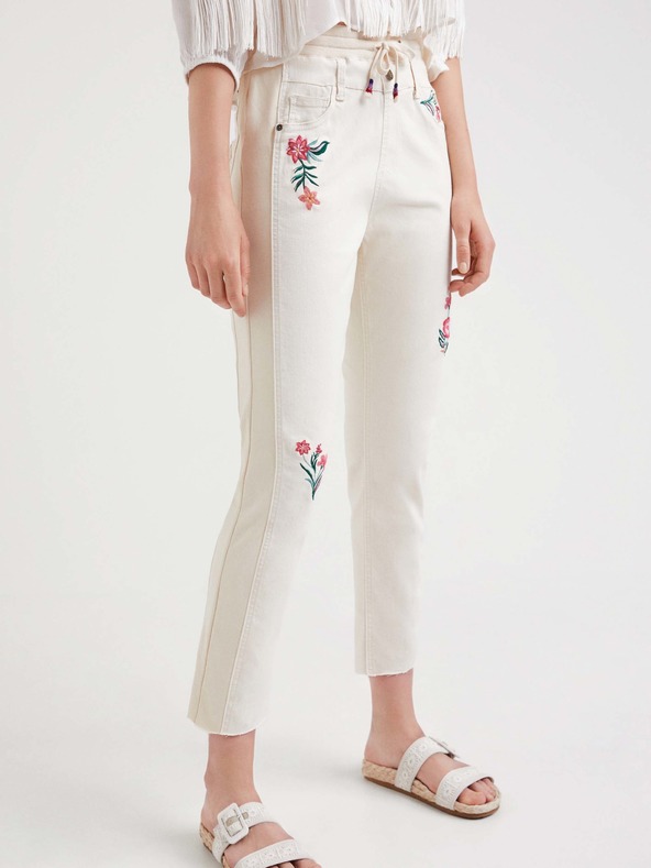 Desigual Krémové dámské květinové kalhoty Desigual Lita