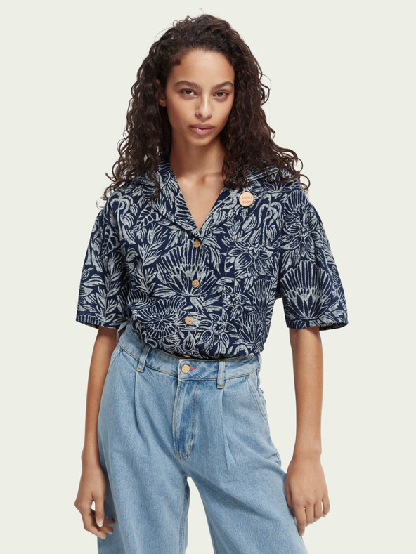 Scotch & Soda Tmavě modrá dámská květovaná košile Scotch & Soda