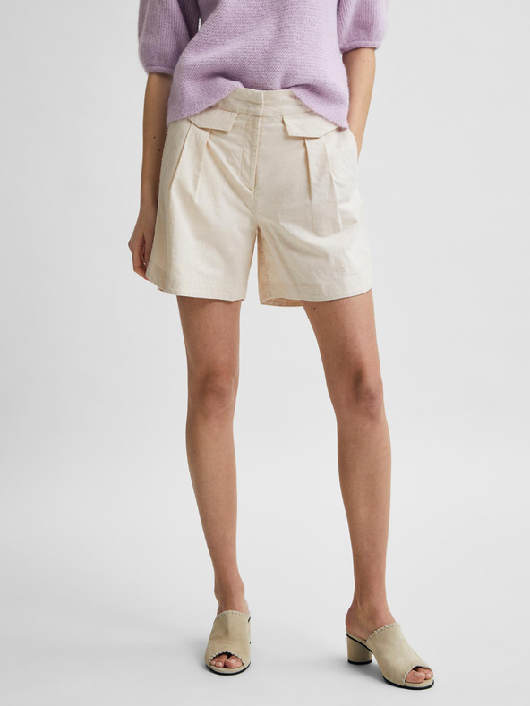 Selected Femme Krémové lněné kraťasy s vysokým pasem Selected Femme Cecilie