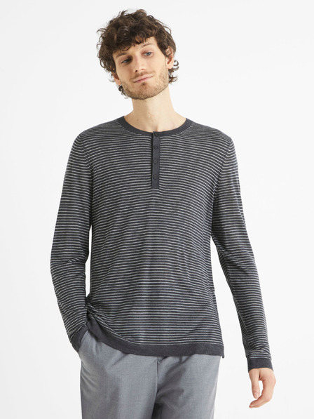 Celio Tmavě šedý pánský pruhovaný svetr Celio Bestripe
