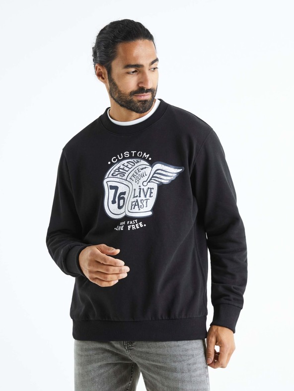 Celio Černá pánská mikina s potiskem Celio Beprice