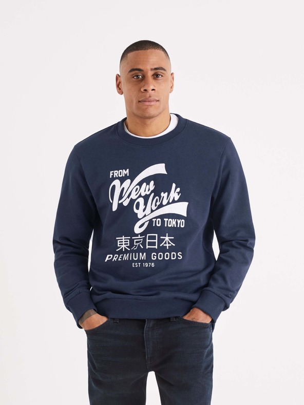 Celio Tmavě modrá pánská mikina s potiskem Celio Beprice