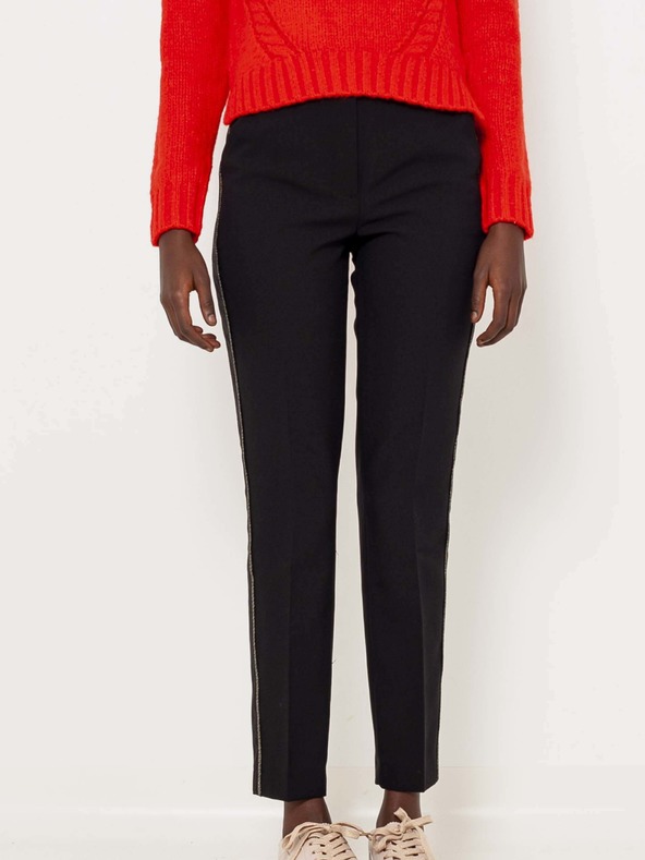 CAMAIEU Černé straight fit kalhoty s lampasem CAMAIEU