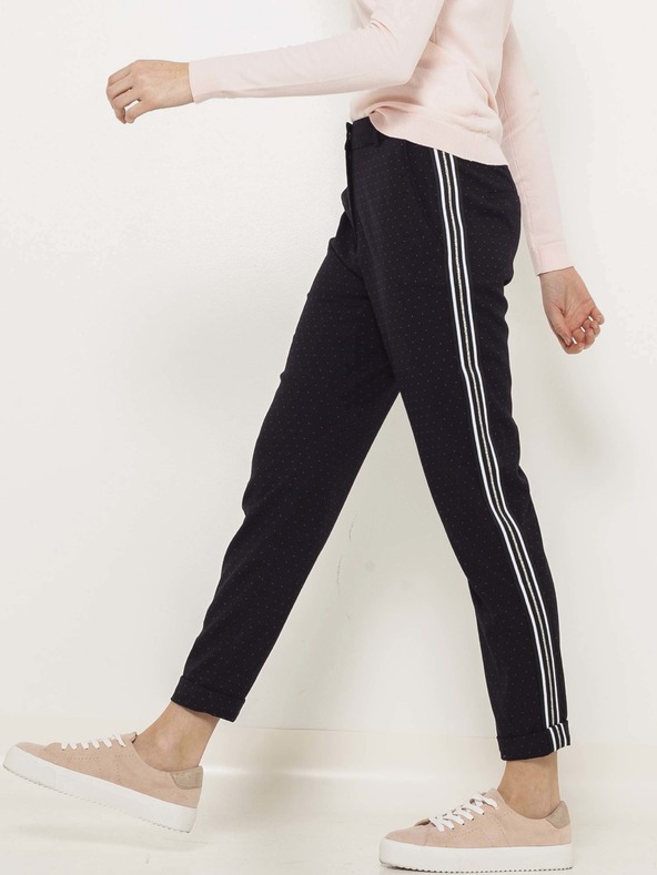 CAMAIEU Černé straight fit kalhoty s lampasem CAMAIEU