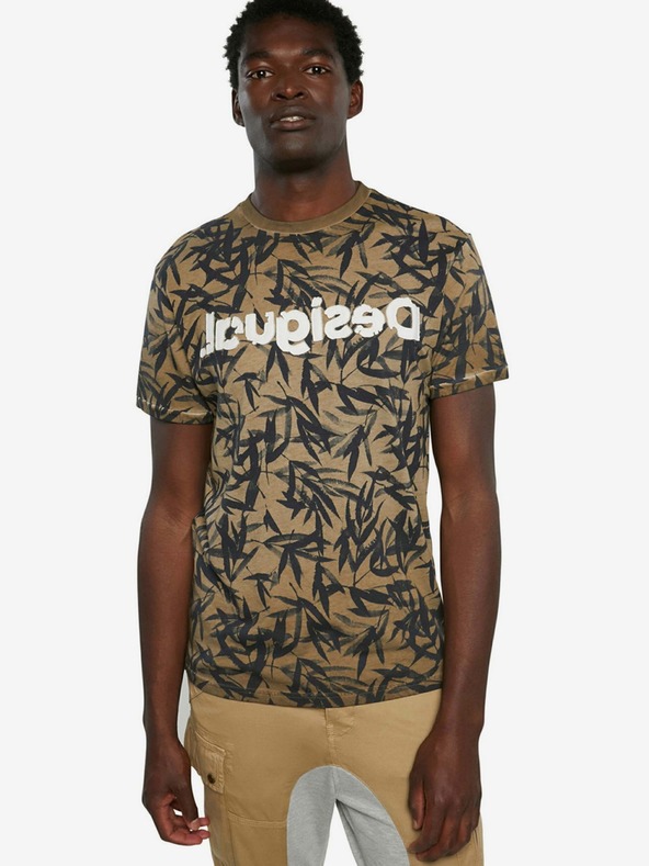 Desigual Hnědé pánské vzorované tričko Desigual TS Cesarion