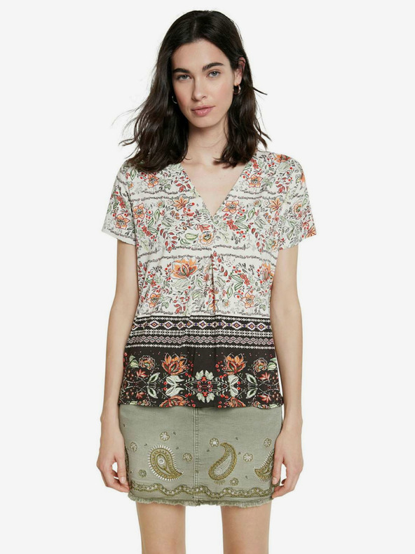 Desigual Zeleno-bílé tričko Desigual TS Cracovia