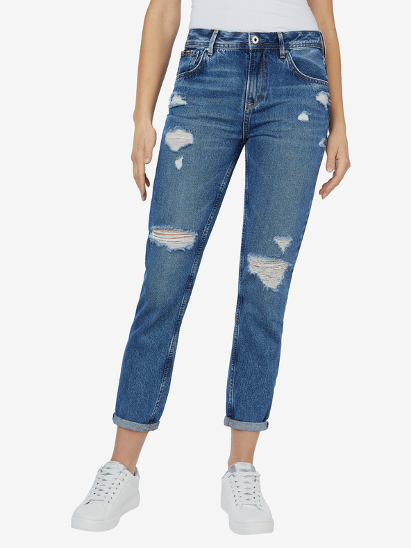 Pepe Jeans Modré dámské zkrácené slim fit džíny s potrhaným efektem Pepe Jeans Violet