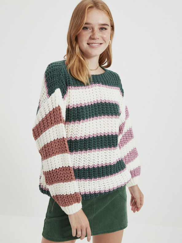 Trendyol Zeleno-bílý dámský pruhovaný oversized svetr Trendyol