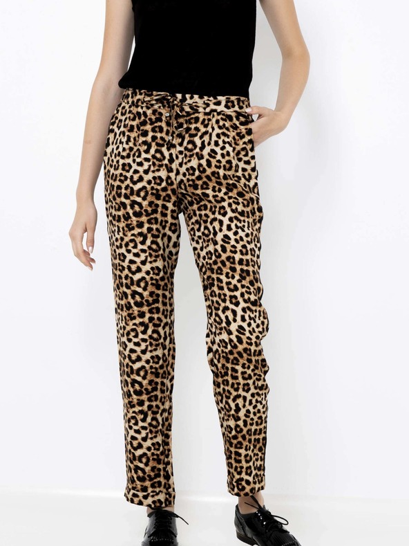 CAMAIEU Béžové kalhoty s leopardím vzorem CAMAIEU