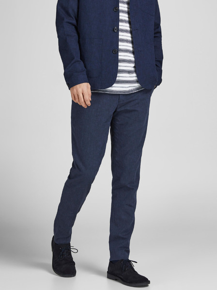 Jack & Jones Tmavě modré oblekové kalhoty s příměsí lnu Jack & Jones Linen