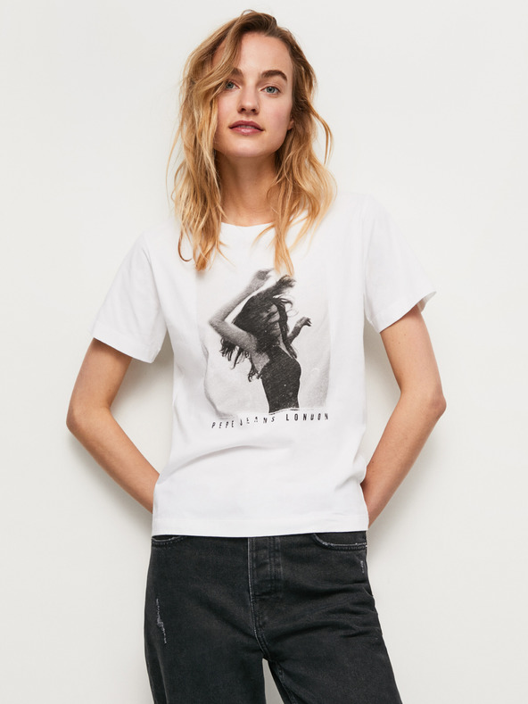 Pepe Jeans Bílé dámské tričko Pepe Jeans Sonya