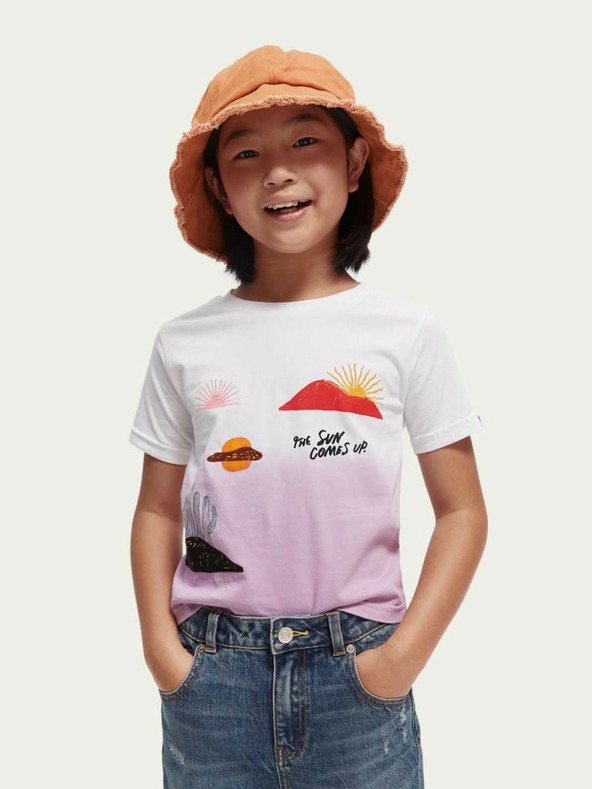 Scotch & Soda Bílo-růžové holčičí vzorované tričko Scotch & Soda