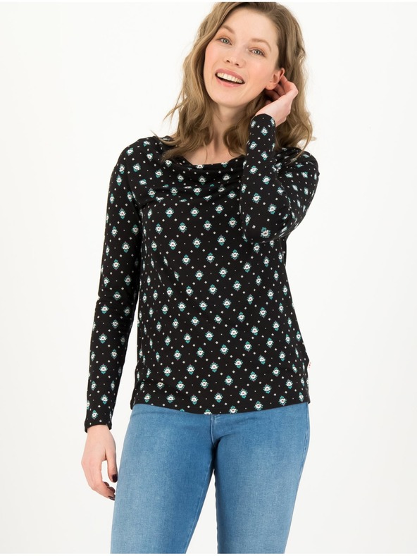 Blutsgeschwister Černé dámské vzorované tričko Blutsgeschwister Longsleeve Cascadella