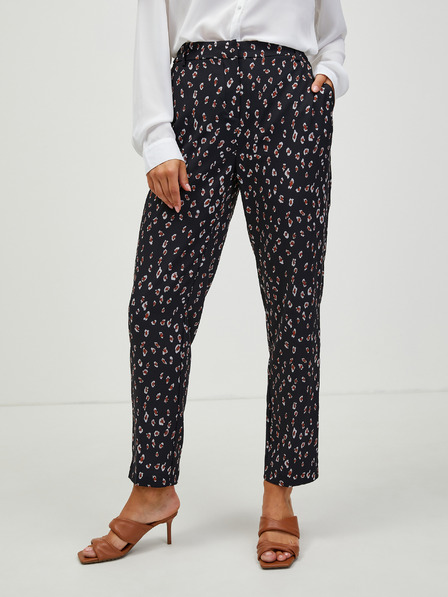 CAMAIEU Černé vzorované straight fit kalhoty CAMAIEU