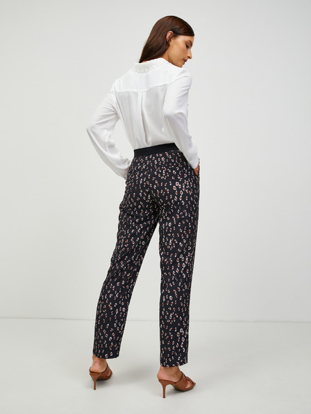 CAMAIEU Černé vzorované straight fit kalhoty CAMAIEU