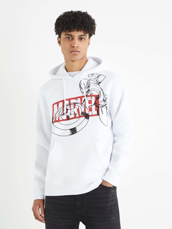 Celio Bílá pánská mikina s potiskem Celio Captain America