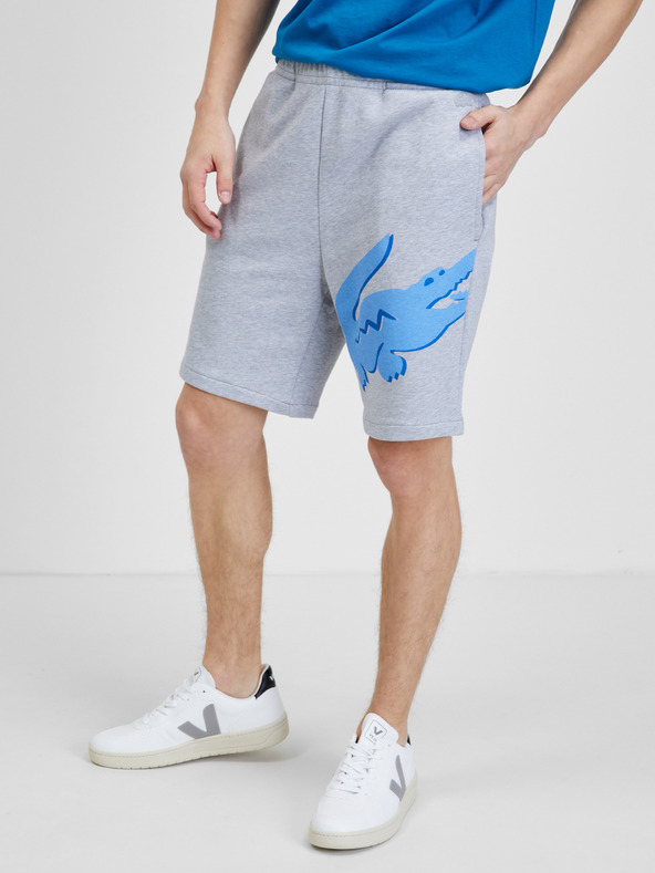 Lacoste Světle šedé pánské žíhané teplákové kraťasy Lacoste