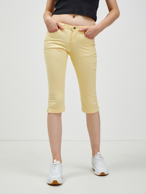 CAMAIEU Žluté tříčtvrteční slim fit kalhoty CAMAIEU