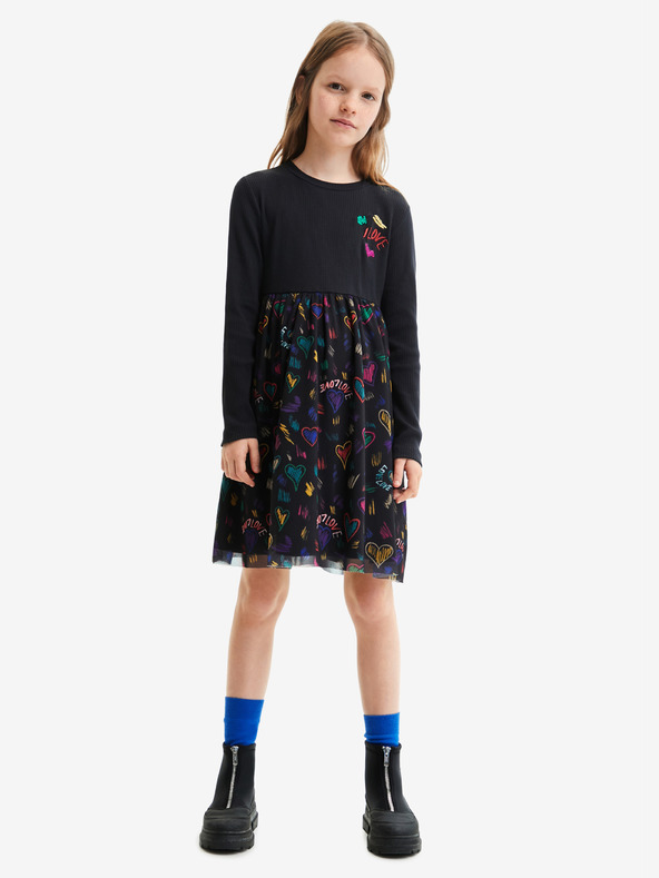 Desigual Černé holčičí vzorované šaty Desigual Casia