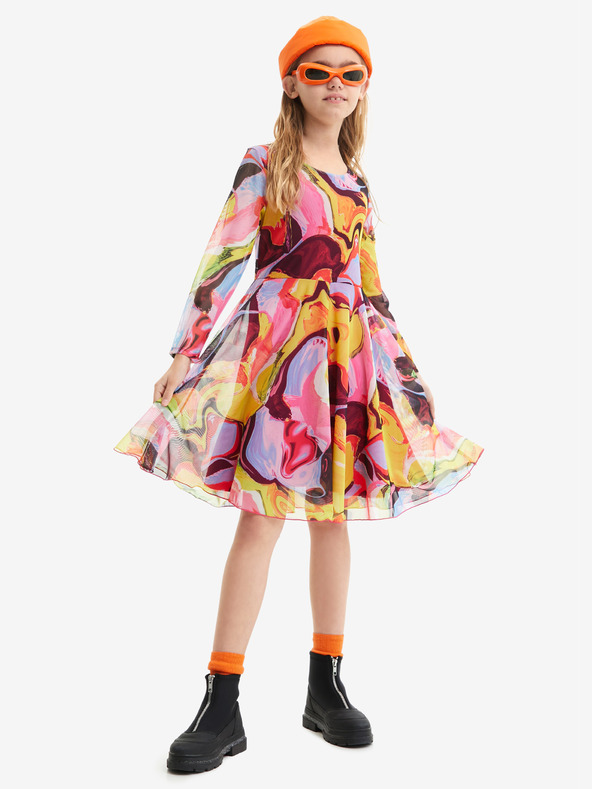 Desigual Žluto-růžové holčičí vzorované šaty Desigual Aguayo