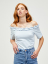 Pieces Světle modrý crop top s odhalenými rameny Pieces Leah