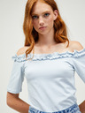 Pieces Světle modrý crop top s odhalenými rameny Pieces Leah