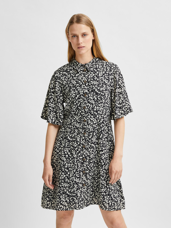 Selected Femme Černé vzorované košilové šaty Selected Femme Uma