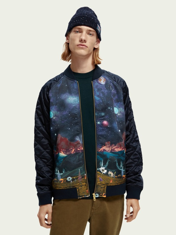 Scotch & Soda Tmavě modrá pánská vzorovaná bunda Scotch & Soda
