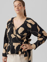 Vero Moda Curve Béžovo-černá dámská vzorovaná halenka se zavazováním VERO MODA CURVE Lydia