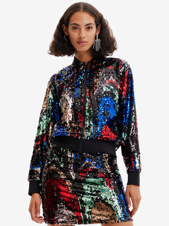Desigual Červeno-černý dámský bomber s flitry Desigual Sequin