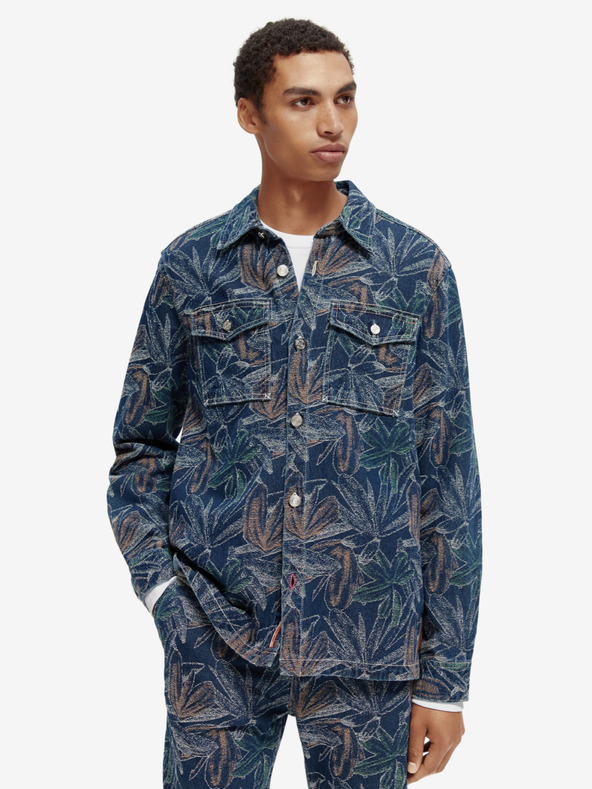 Scotch & Soda Tmavě modrá pánská vzorovaná džínová bunda Scotch & Soda