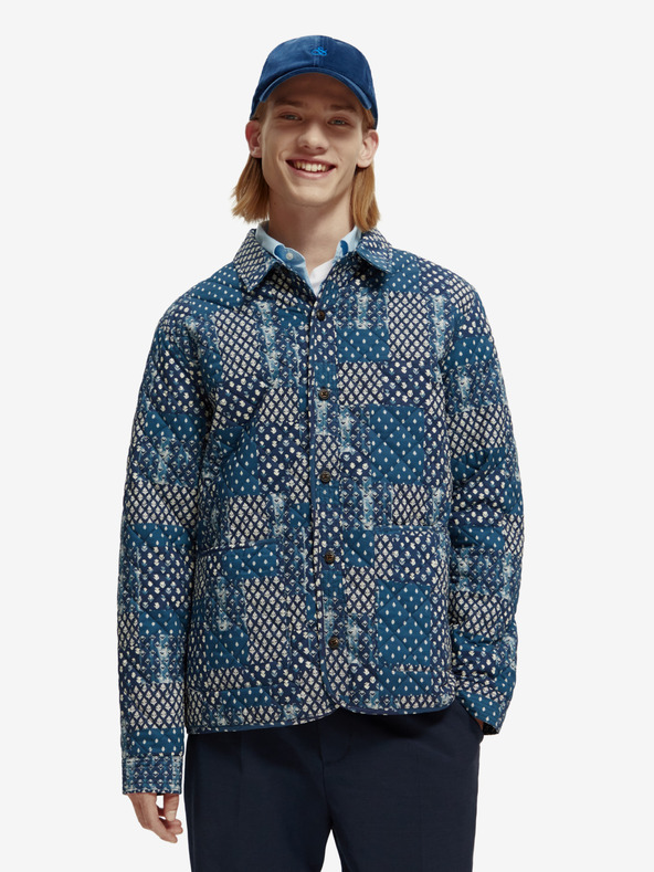 Scotch & Soda Modrá pánská vzorovaná prošívaná košilová bunda Scotch & Soda