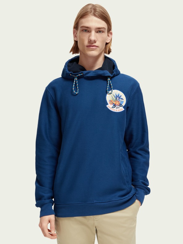 Scotch & Soda Tmavě modrá pánská mikina s kapucí Scotch & Soda