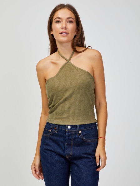 ONLY Khaki žebrované cropped tílko ONLY Emma