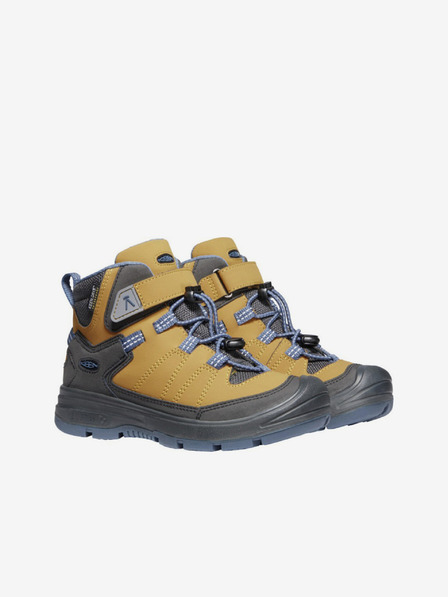 Keen Žluté dětské kožené kotníkové outdoorové boty Keen Redwood Mid