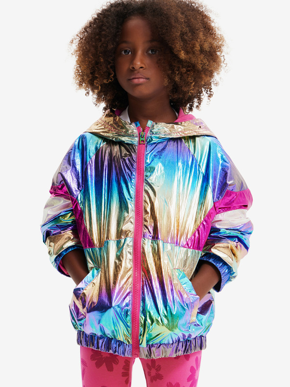 Desigual Růžovo-modrá holčičí metalická bunda Desigual Rainbow