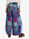 Desigual Růžovo-tyrkysové dámské vzorované volné kalhoty Desigual Lile-Lacroix