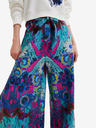 Desigual Růžovo-tyrkysové dámské vzorované volné kalhoty Desigual Lile-Lacroix