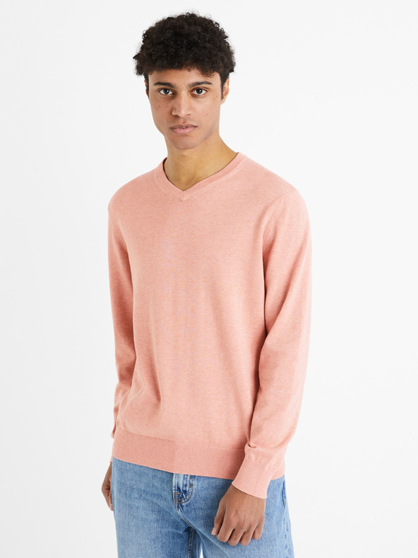 Celio Růžový pánský svetr Celio Decotonv