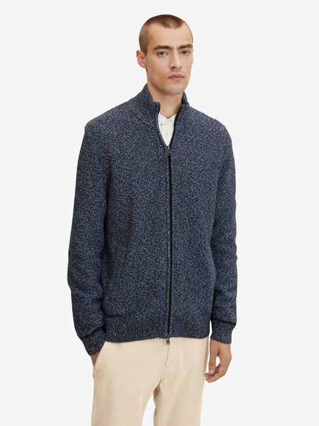 Tom Tailor Tmavě modrý pánský žíhaný svetr na zip Tom Tailor