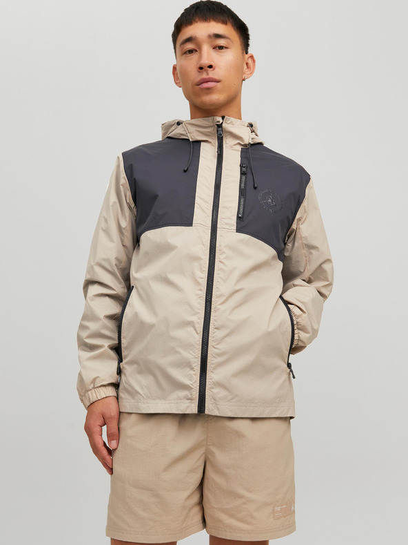 Jack & Jones Krémová pánská lehká bunda s kapucí Jack & Jones Filo