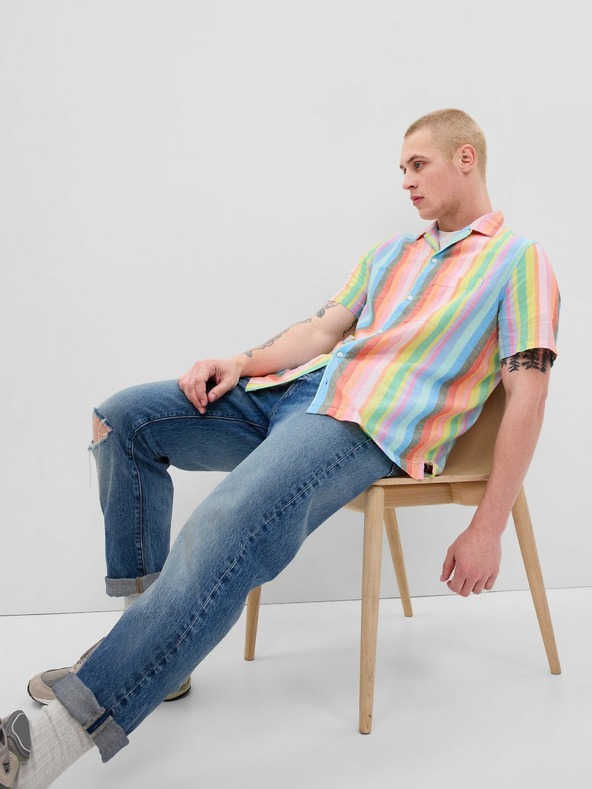 GAP Lněná pruhovaná košile GAP