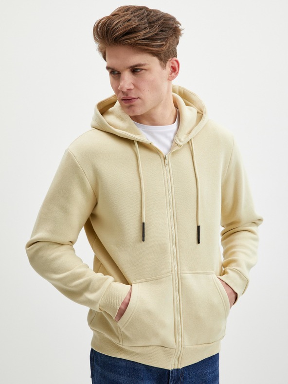 ONLY & SONS Béžová pánská mikina se zipem a kapucí ONLY & SONS Ceres